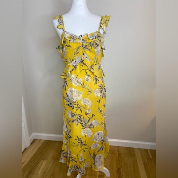 Lucy Paris Marissa Ruffled Yellow Floral Dress Size Medium - Picture 2 of 11